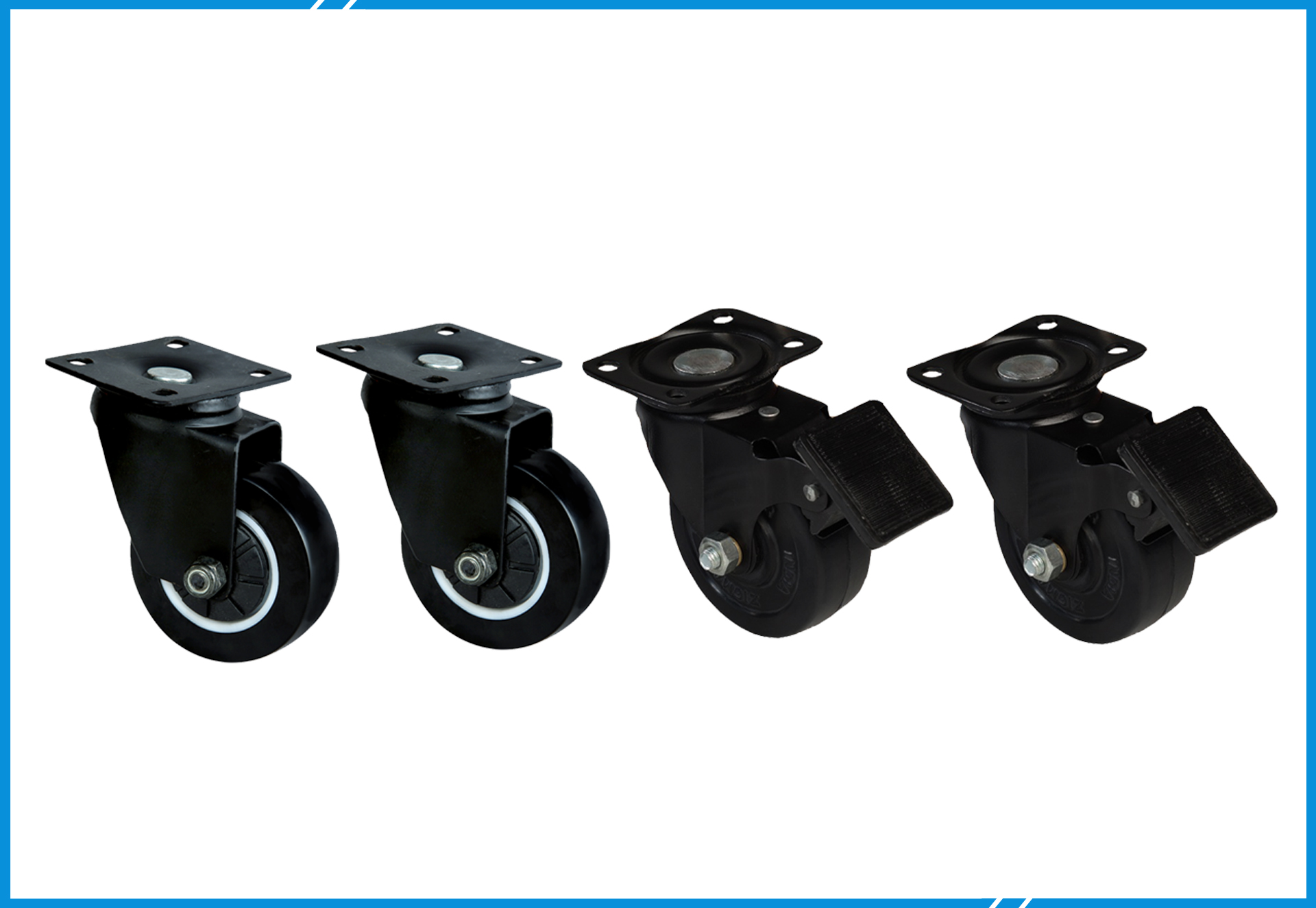 Castor Wheels 3" - 1 set (2nos with Brake, 2nos w/o Brake)